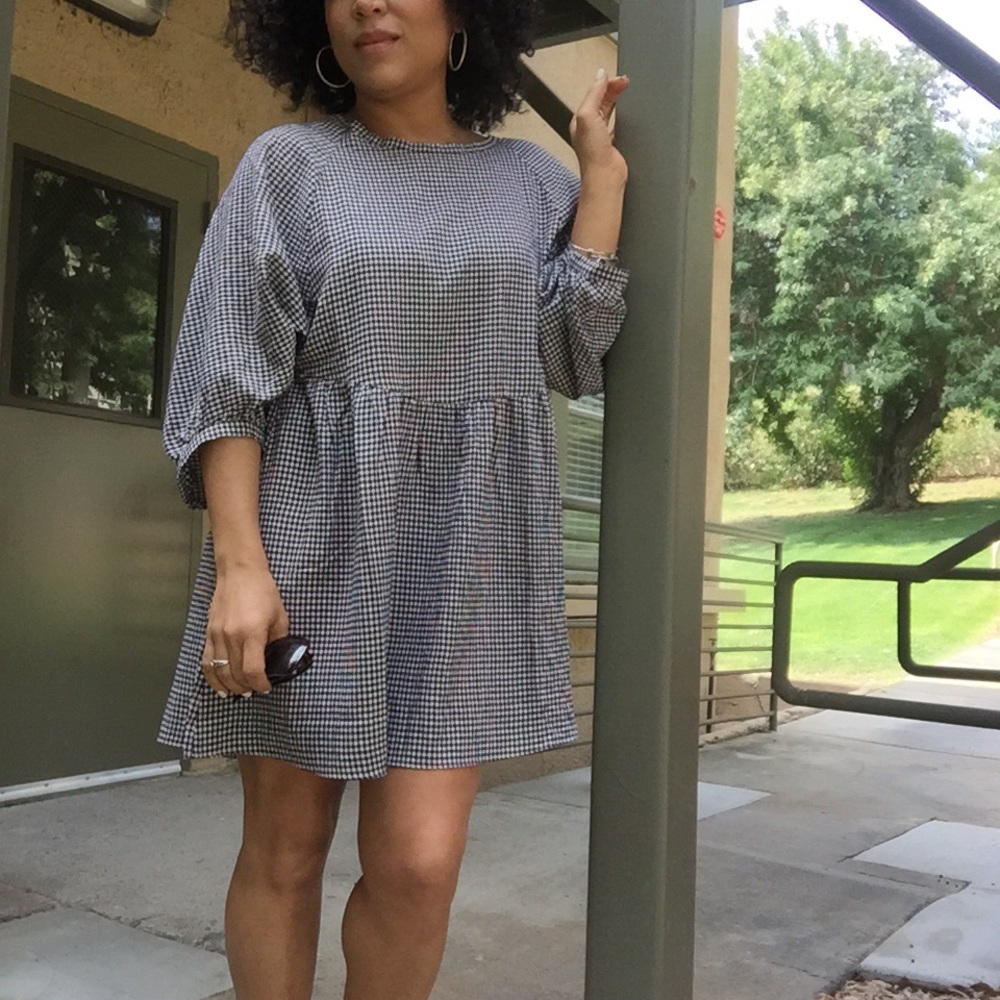Navy & white gingham plaid dress, NEW! - Picture 3 of 8